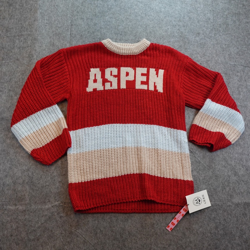 Cider Sweater Women Small‎ Red NWT Aspen Colorblock Chunky Knit Long Sleeve